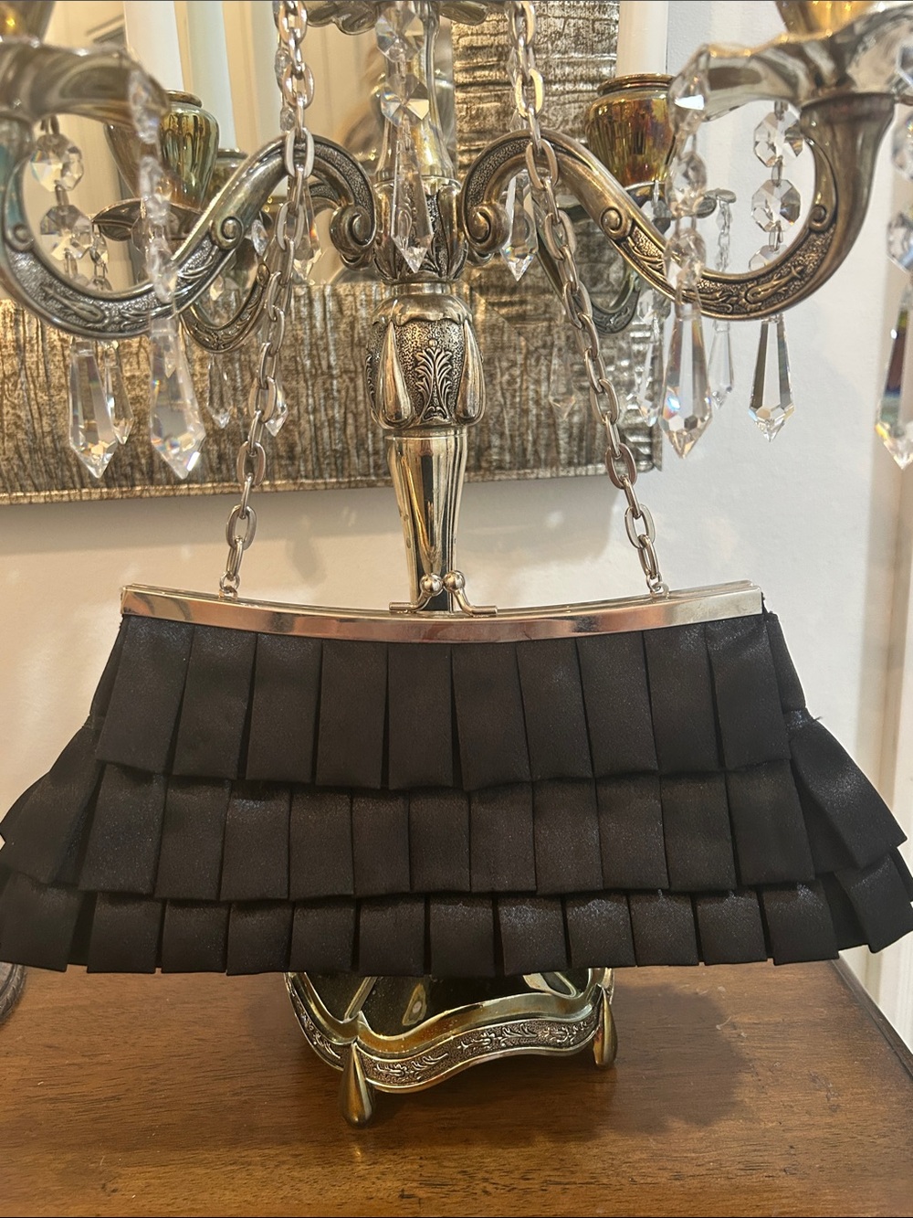 Black Ruffle Evening Clutch Handbag